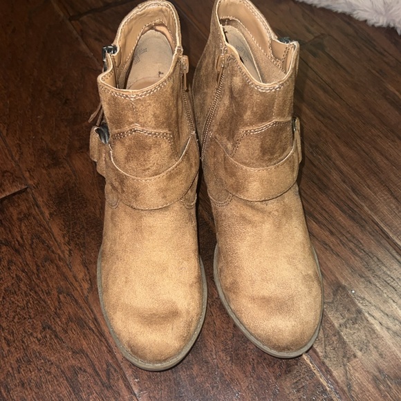 Índigo brown suede ankle boots chunky heel fringe & buckle side zip up size 7 - Picture 2 of 12